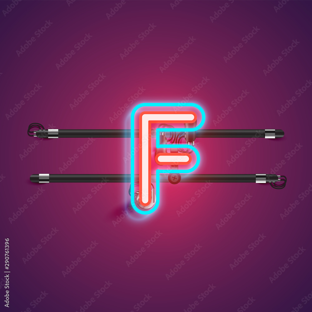 Realistic glowing double neon charcter from a fontset with console, vector illustration Realistic glowing double neon charcter from a fontset with console, vector illustration