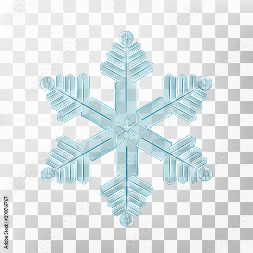 Blue transparent snowflake, winter decoration, ice crystal for design.