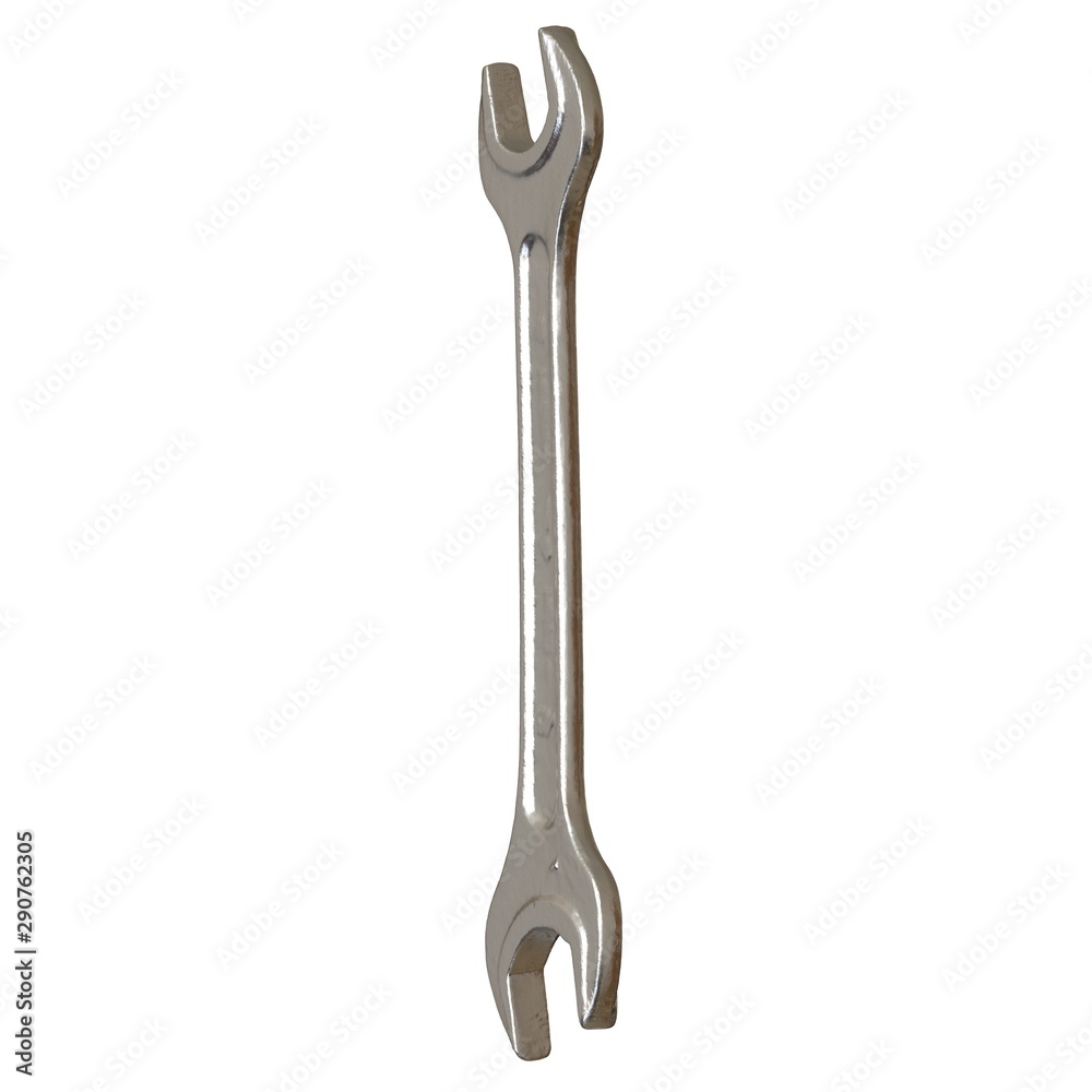 Silver two way metal wrench isolated on white background. 3D rendering of excellent quality in high resolution Silver two way metal wrench isolated on white background. 3D rendering of excellent quality in high resolution