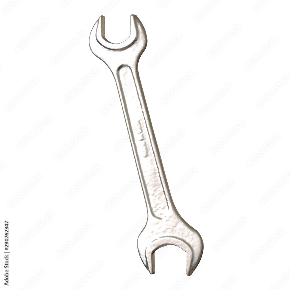 Silver two way metal wrench isolated on white background. 3D rendering of excellent quality in high resolution Silver two way metal wrench isolated on white background. 3D rendering of excellent quality in high resolution