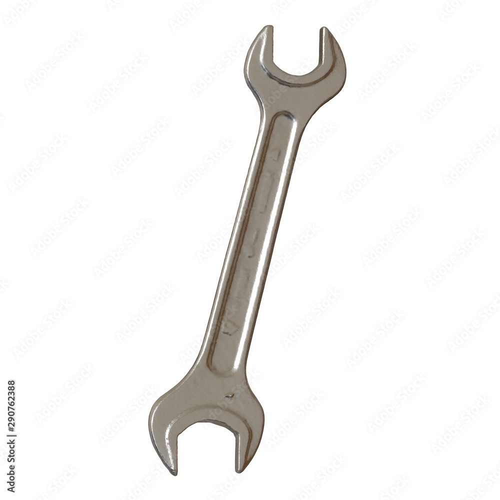 Silver two way metal wrench isolated on white background. 3D rendering of excellent quality in high resolution Silver two way metal wrench isolated on white background. 3D rendering of excellent quality in high resolution