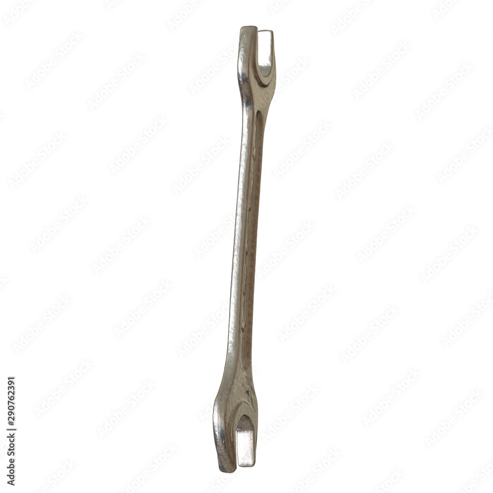 Silver two way metal wrench isolated on white background. 3D rendering of excellent quality in high resolution Silver two way metal wrench isolated on white background. 3D rendering of excellent quality in high resolution