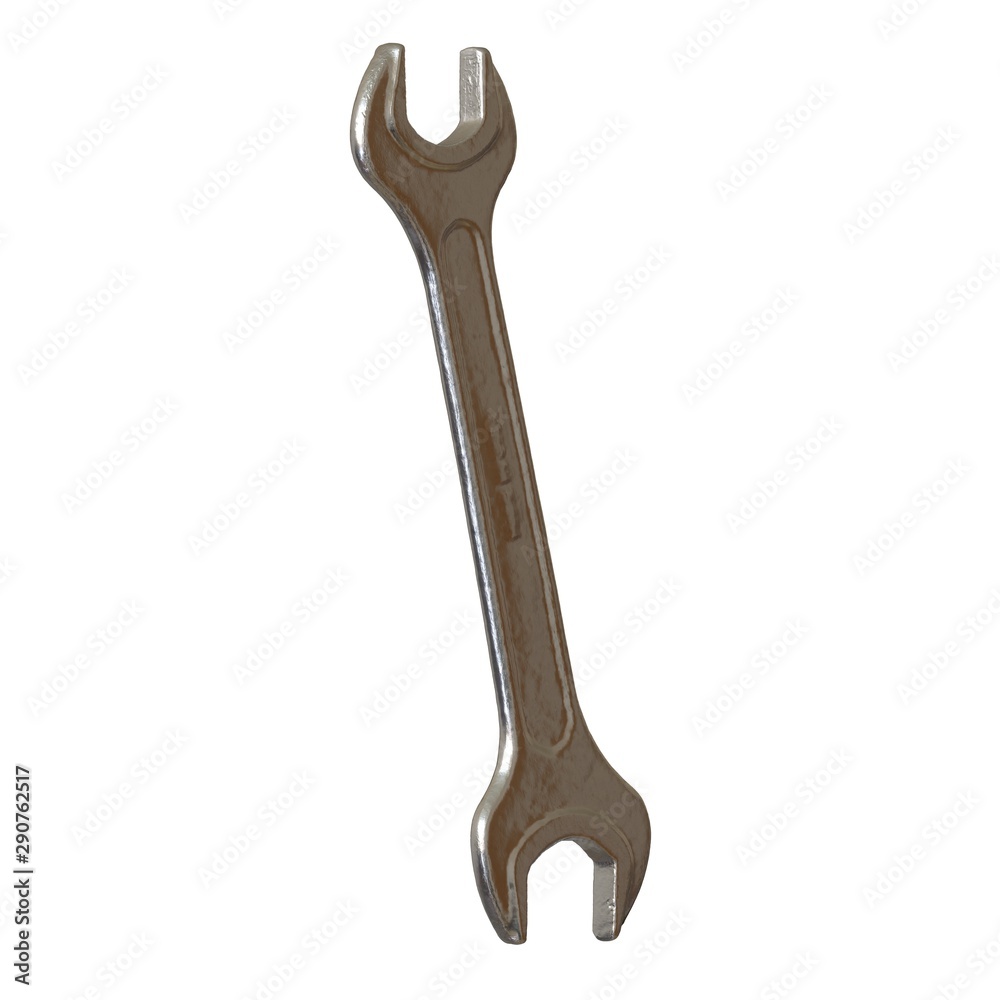 Silver two way metal wrench isolated on white background. 3D rendering of excellent quality in high resolution Silver two way metal wrench isolated on white background. 3D rendering of excellent quality in high resolution