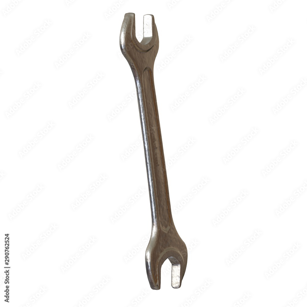 Silver two way metal wrench isolated on white background. 3D rendering of excellent quality in high resolution Silver two way metal wrench isolated on white background. 3D rendering of excellent quality in high resolution