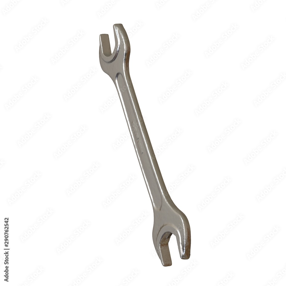 Silver two way metal wrench isolated on white background. 3D rendering of excellent quality in high resolution Silver two way metal wrench isolated on white background. 3D rendering of excellent quality in high resolution