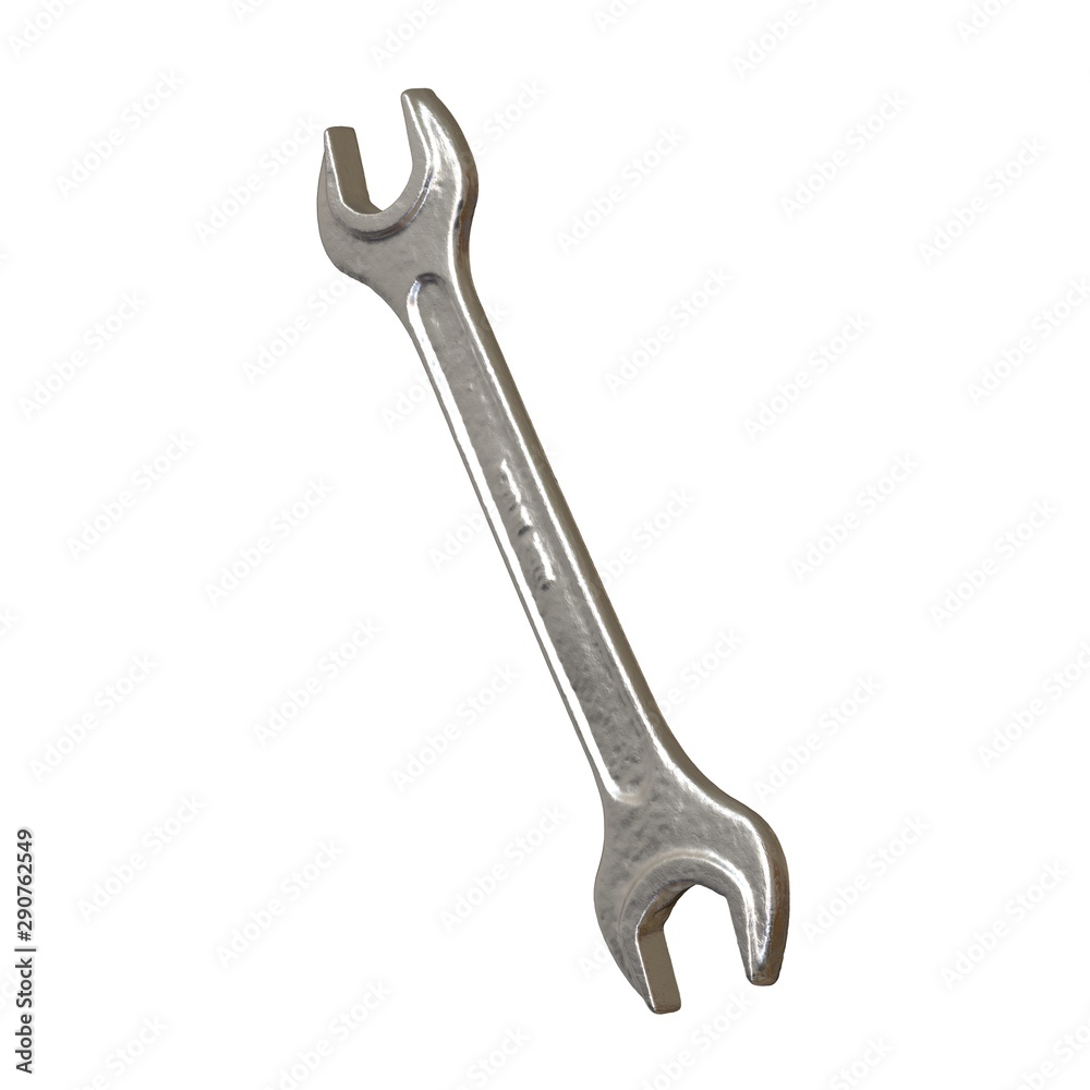 Silver two way metal wrench isolated on white background. 3D rendering of excellent quality in high resolution Silver two way metal wrench isolated on white background. 3D rendering of excellent quality in high resolution