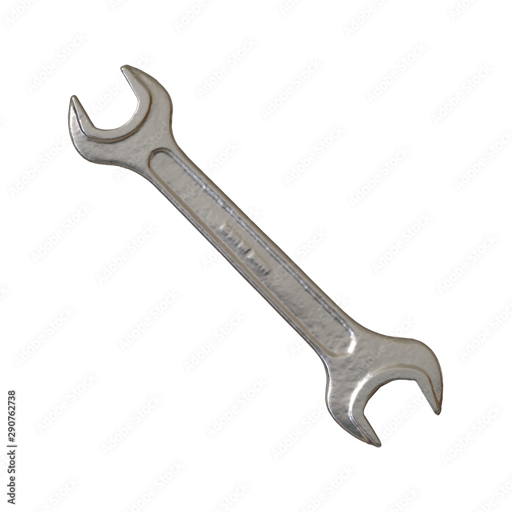 Silver two way metal wrench isolated on white background. 3D rendering of excellent quality in high resolution Silver two way metal wrench isolated on white background. 3D rendering of excellent quality in high resolution