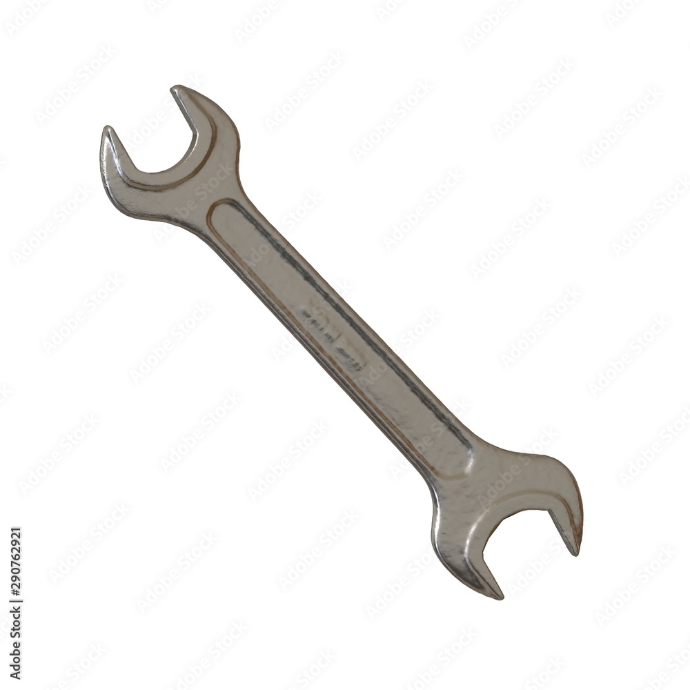 Silver two way metal wrench isolated on white background. 3D rendering of excellent quality in high resolution Silver two way metal wrench isolated on white background. 3D rendering of excellent quality in high resolution