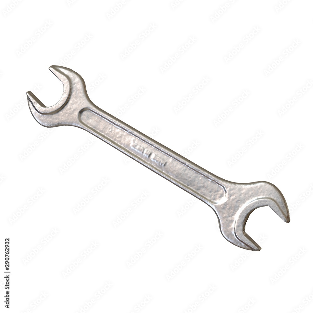 Silver two way metal wrench isolated on white background. 3D rendering of excellent quality in high resolution Silver two way metal wrench isolated on white background. 3D rendering of excellent quality in high resolution