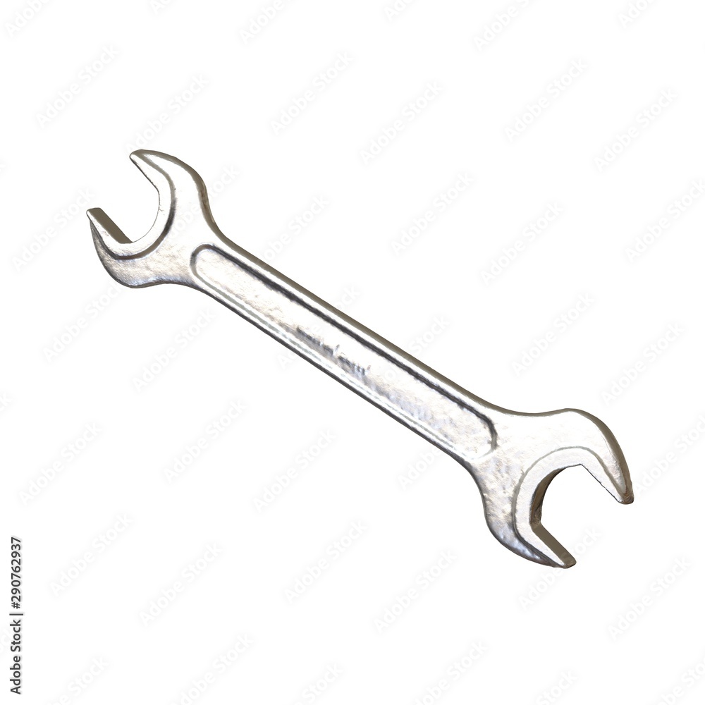 Silver two way metal wrench isolated on white background. 3D rendering of excellent quality in high resolution Silver two way metal wrench isolated on white background. 3D rendering of excellent quality in high resolution