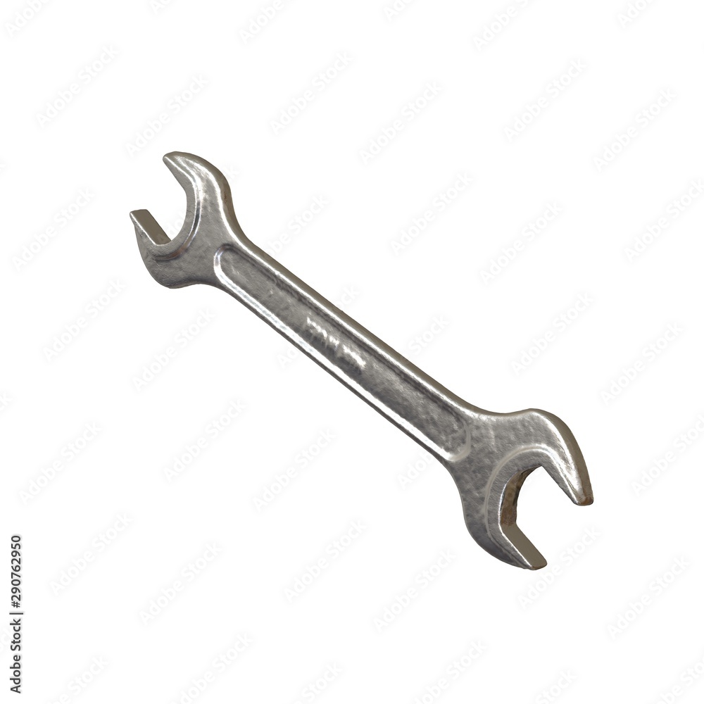 Silver two way metal wrench isolated on white background. 3D rendering of excellent quality in high resolution Silver two way metal wrench isolated on white background. 3D rendering of excellent quality in high resolution