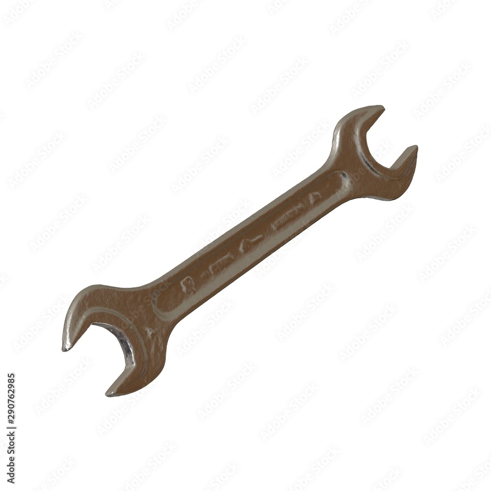 Silver two way metal wrench isolated on white background. 3D rendering of excellent quality in high resolution Silver two way metal wrench isolated on white background. 3D rendering of excellent quality in high resolution