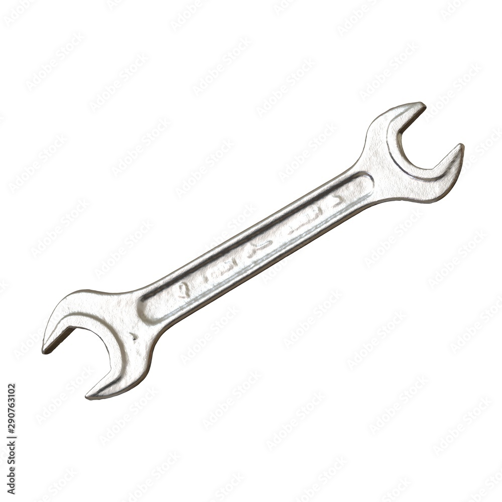 Silver two way metal wrench isolated on white background. 3D rendering of excellent quality in high resolution Silver two way metal wrench isolated on white background. 3D rendering of excellent quality in high resolution