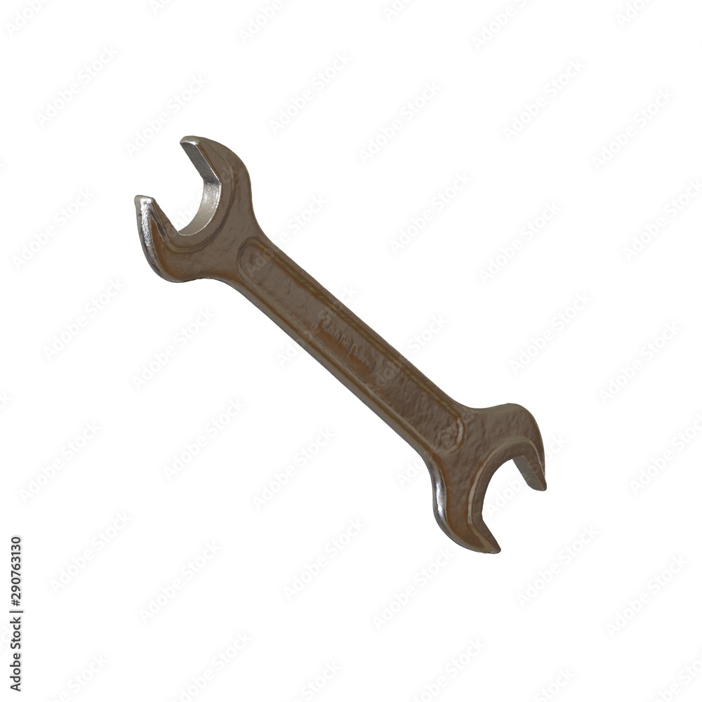 Silver two way metal wrench isolated on white background. 3D rendering of excellent quality in high resolution Silver two way metal wrench isolated on white background. 3D rendering of excellent quality in high resolution