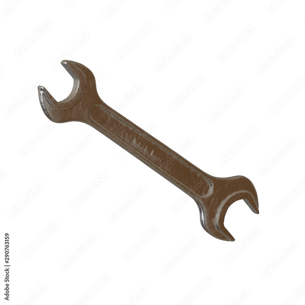 Silver two way metal wrench isolated on white background. 3D rendering of excellent quality in high resolution Silver two way metal wrench isolated on white background. 3D rendering of excellent quality in high resolution