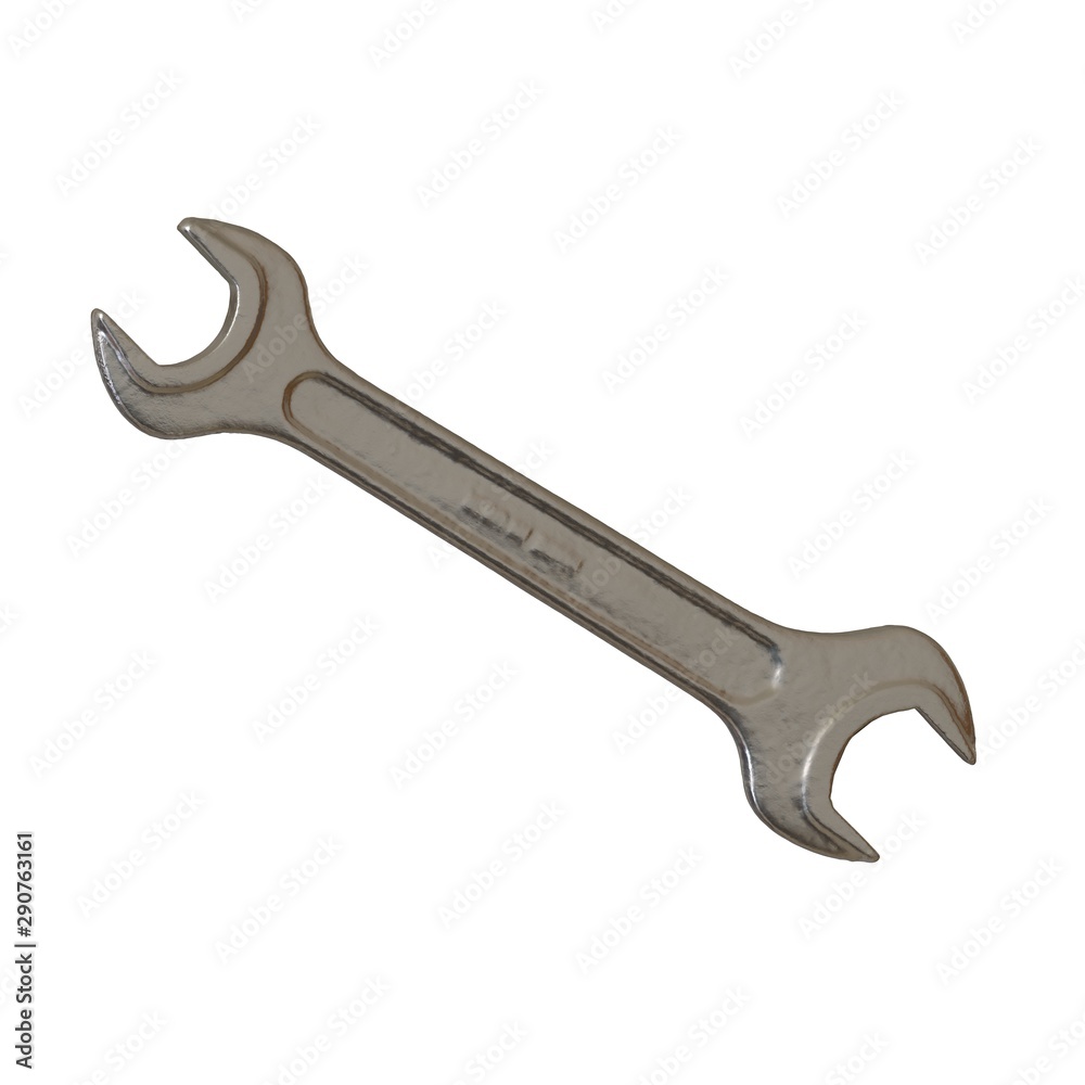 Silver two way metal wrench isolated on white background. 3D rendering of excellent quality in high resolution Silver two way metal wrench isolated on white background. 3D rendering of excellent quality in high resolution
