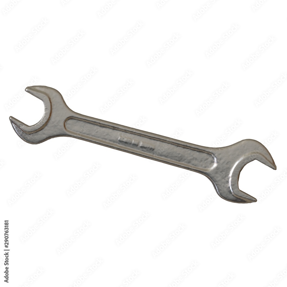 Silver two way metal wrench isolated on white background. 3D rendering of excellent quality in high resolution Silver two way metal wrench isolated on white background. 3D rendering of excellent quality in high resolution