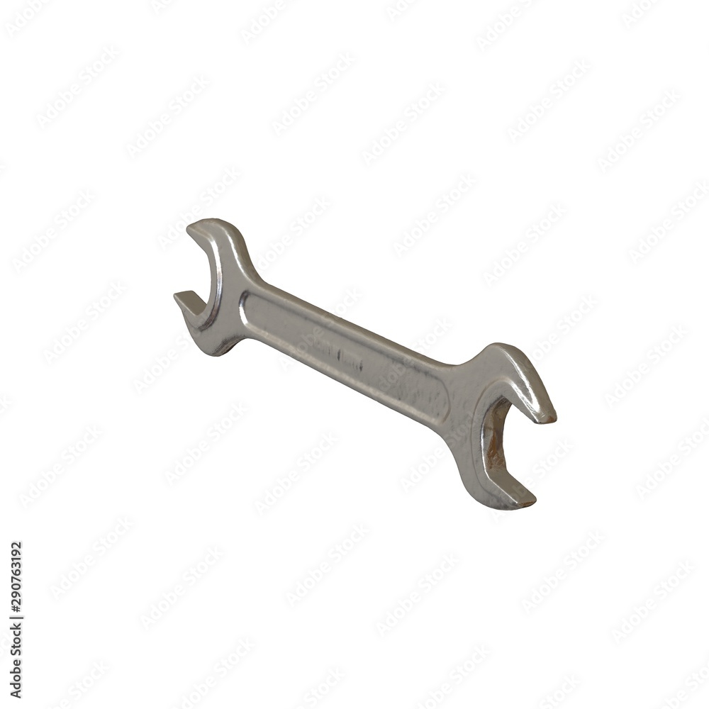 Silver two way metal wrench isolated on white background. 3D rendering of excellent quality in high resolution Silver two way metal wrench isolated on white background. 3D rendering of excellent quality in high resolution