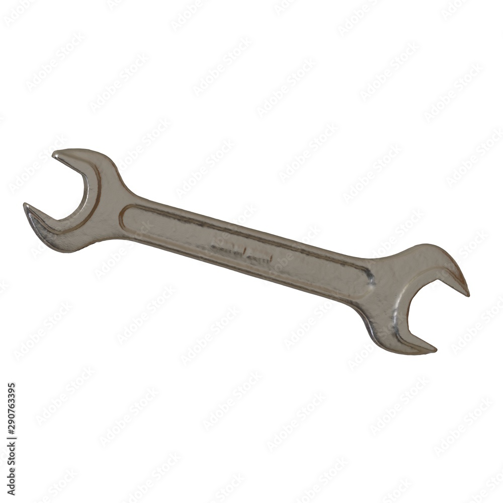 Silver two way metal wrench isolated on white background. 3D rendering of excellent quality in high resolution Silver two way metal wrench isolated on white background. 3D rendering of excellent quality in high resolution