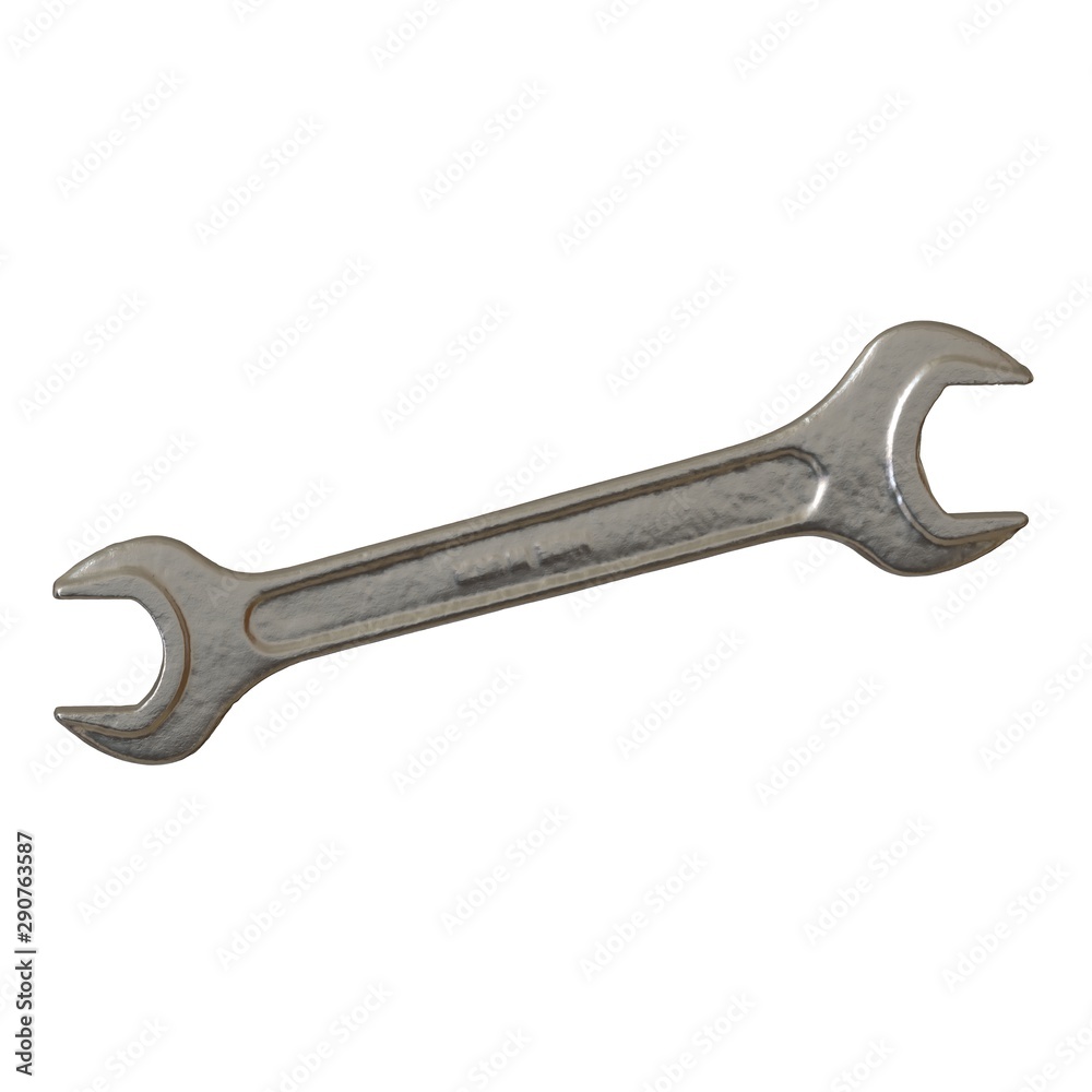 Silver two way metal wrench isolated on white background. 3D rendering of excellent quality in high resolution Silver two way metal wrench isolated on white background. 3D rendering of excellent quality in high resolution