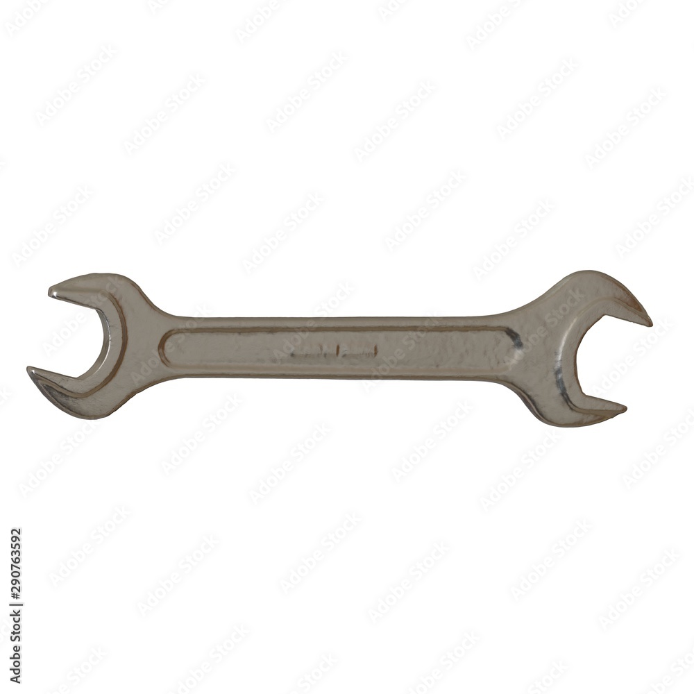 Silver two way metal wrench isolated on white background. 3D rendering of excellent quality in high resolution Silver two way metal wrench isolated on white background. 3D rendering of excellent quality in high resolution