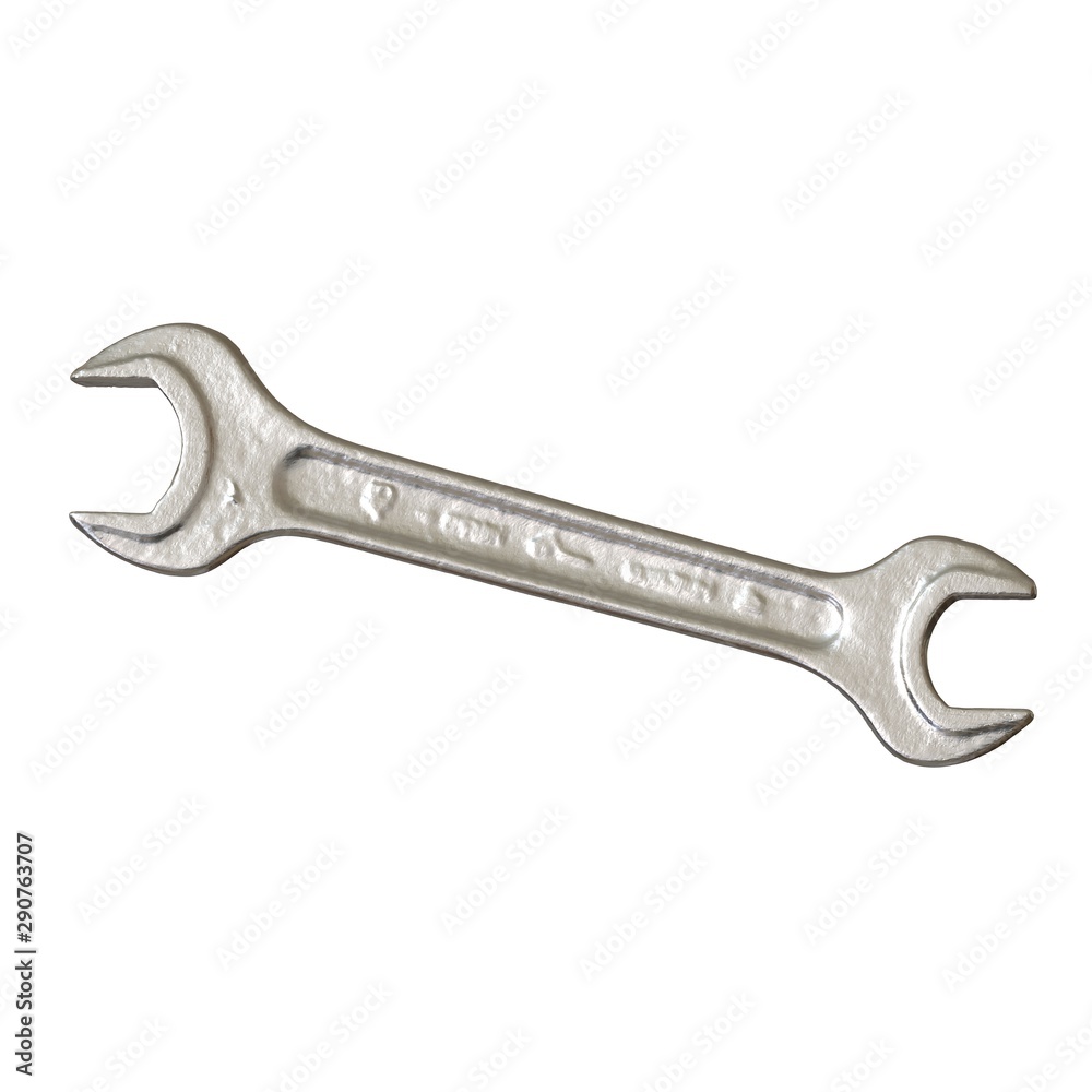 Silver two way metal wrench isolated on white background. 3D rendering of excellent quality in high resolution Silver two way metal wrench isolated on white background. 3D rendering of excellent quality in high resolution