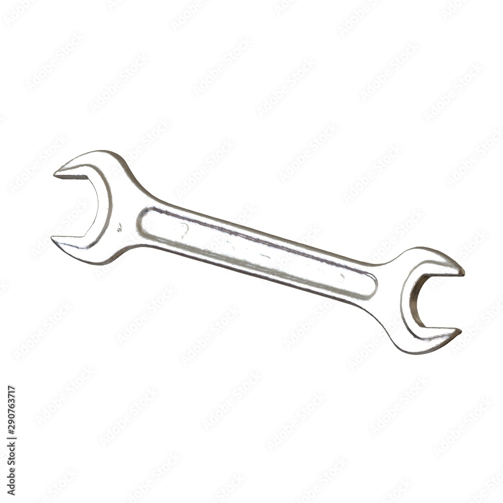Silver two way metal wrench isolated on white background. 3D rendering of excellent quality in high resolution Silver two way metal wrench isolated on white background. 3D rendering of excellent quality in high resolution