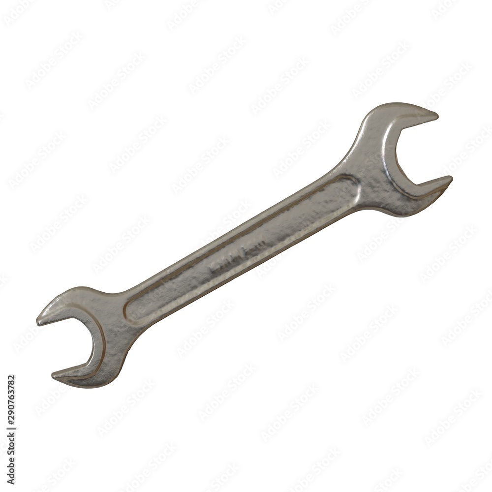 Silver two way metal wrench isolated on white background. 3D rendering of excellent quality in high resolution Silver two way metal wrench isolated on white background. 3D rendering of excellent quality in high resolution