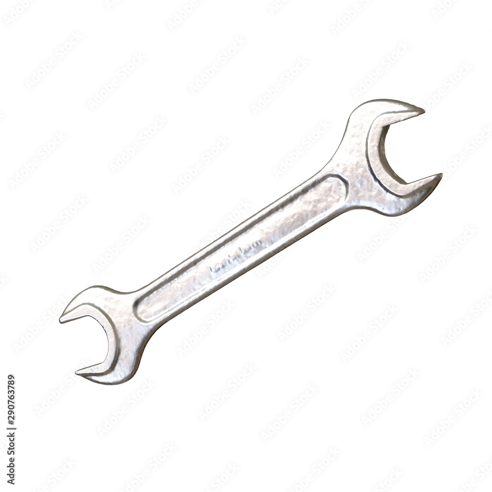 Silver two way metal wrench isolated on white background. 3D rendering of excellent quality in high resolution Silver two way metal wrench isolated on white background. 3D rendering of excellent quality in high resolution
