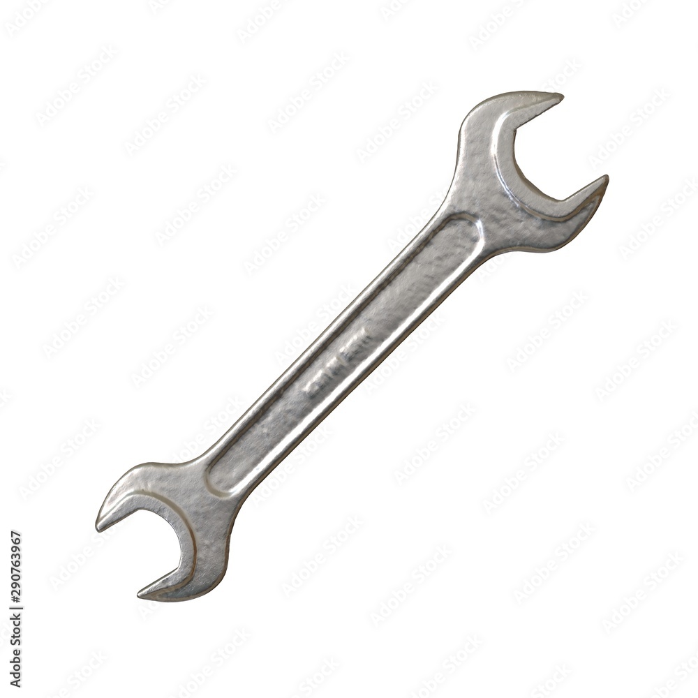 Silver two way metal wrench isolated on white background. 3D rendering of excellent quality in high resolution Silver two way metal wrench isolated on white background. 3D rendering of excellent quality in high resolution