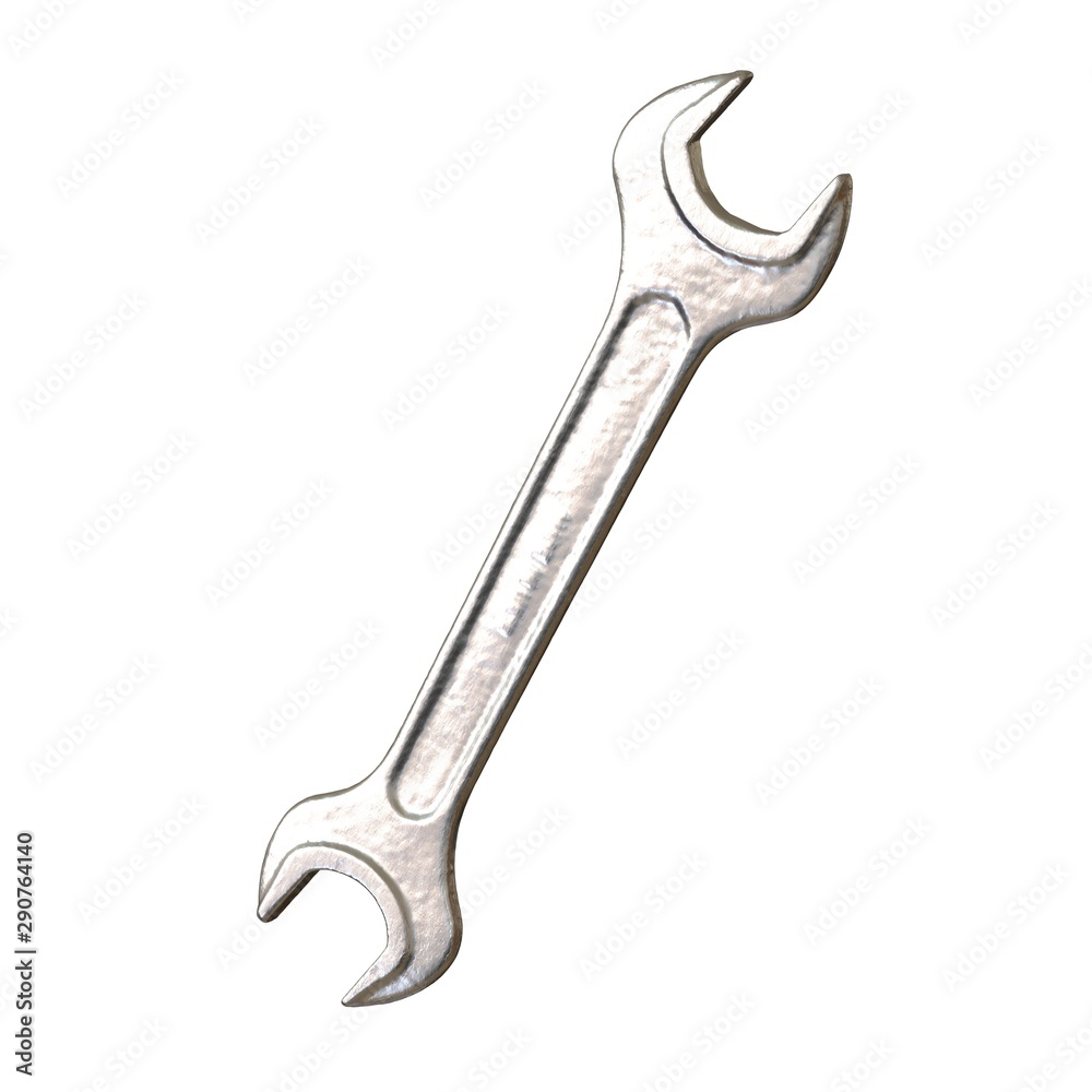 Silver two way metal wrench isolated on white background. 3D rendering of excellent quality in high resolution Silver two way metal wrench isolated on white background. 3D rendering of excellent quality in high resolution