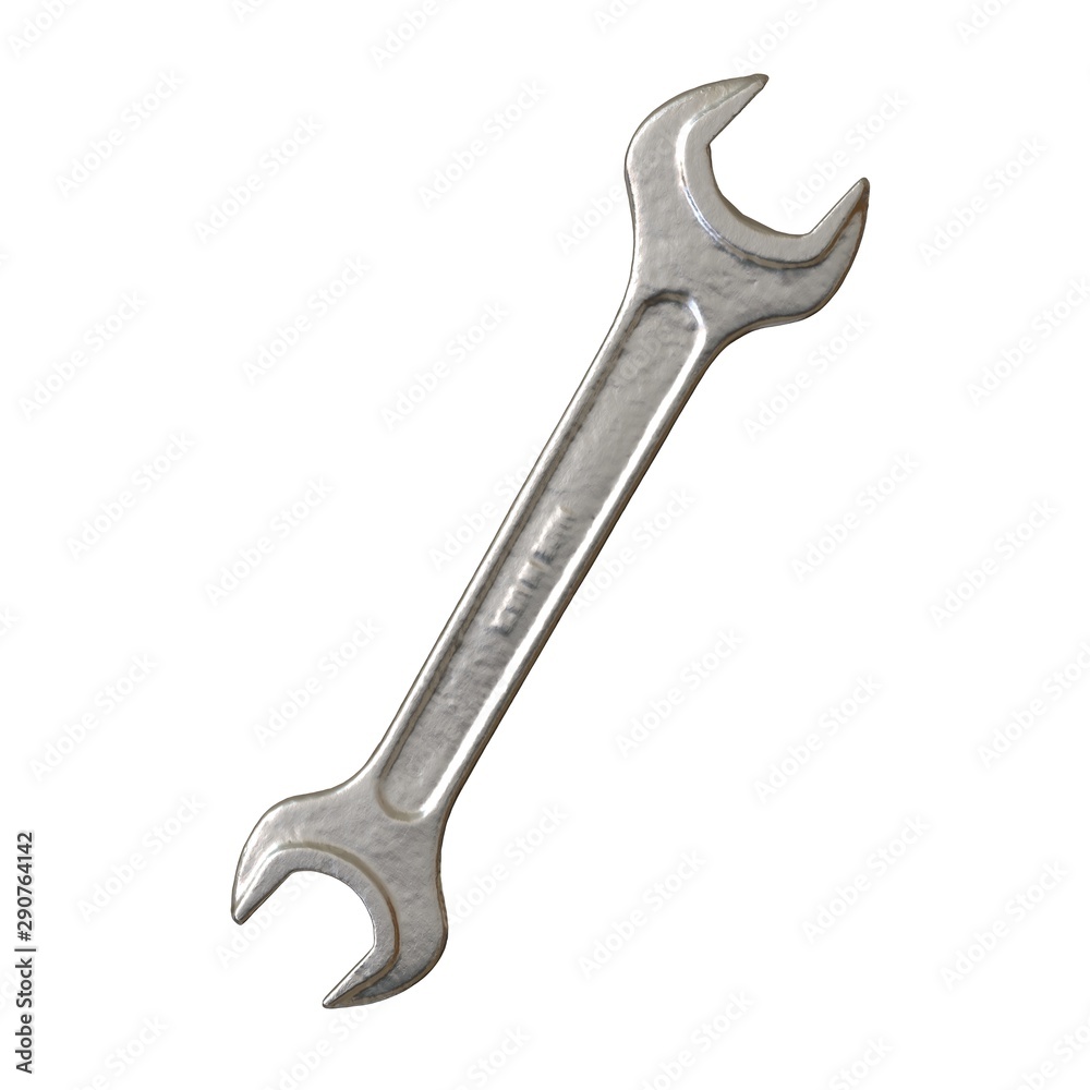 Silver two way metal wrench isolated on white background. 3D rendering of excellent quality in high resolution Silver two way metal wrench isolated on white background. 3D rendering of excellent quality in high resolution