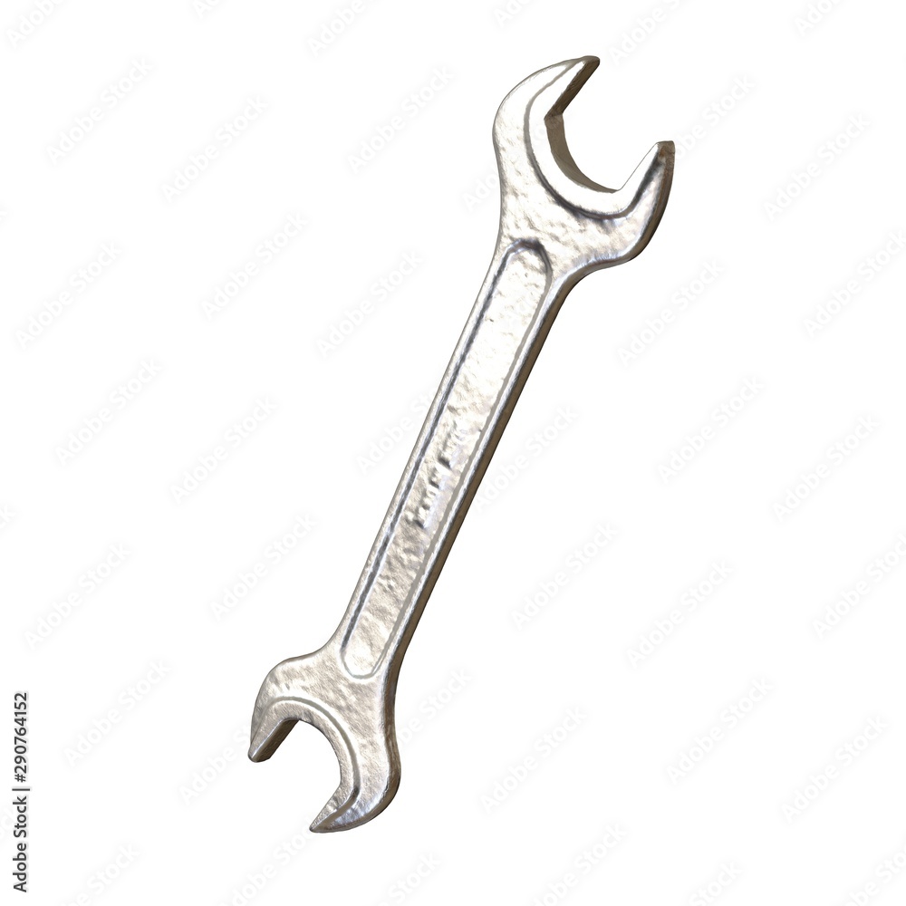 Silver two way metal wrench isolated on white background. 3D rendering of excellent quality in high resolution Silver two way metal wrench isolated on white background. 3D rendering of excellent quality in high resolution