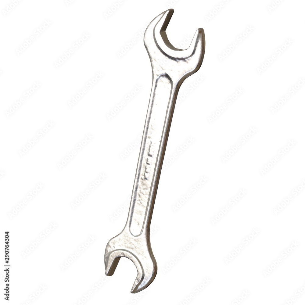 Silver two way metal wrench isolated on white background. 3D rendering of excellent quality in high resolution Silver two way metal wrench isolated on white background. 3D rendering of excellent quality in high resolution