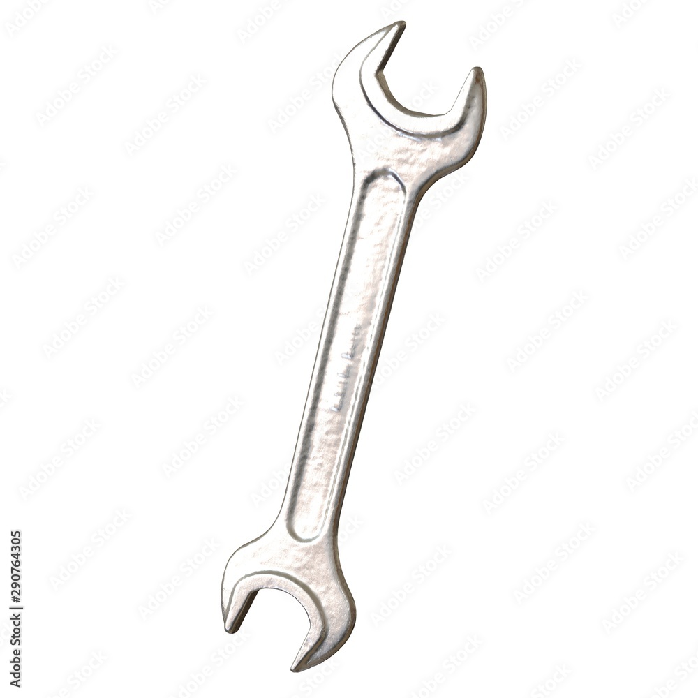 Silver two way metal wrench isolated on white background. 3D rendering of excellent quality in high resolution Silver two way metal wrench isolated on white background. 3D rendering of excellent quality in high resolution