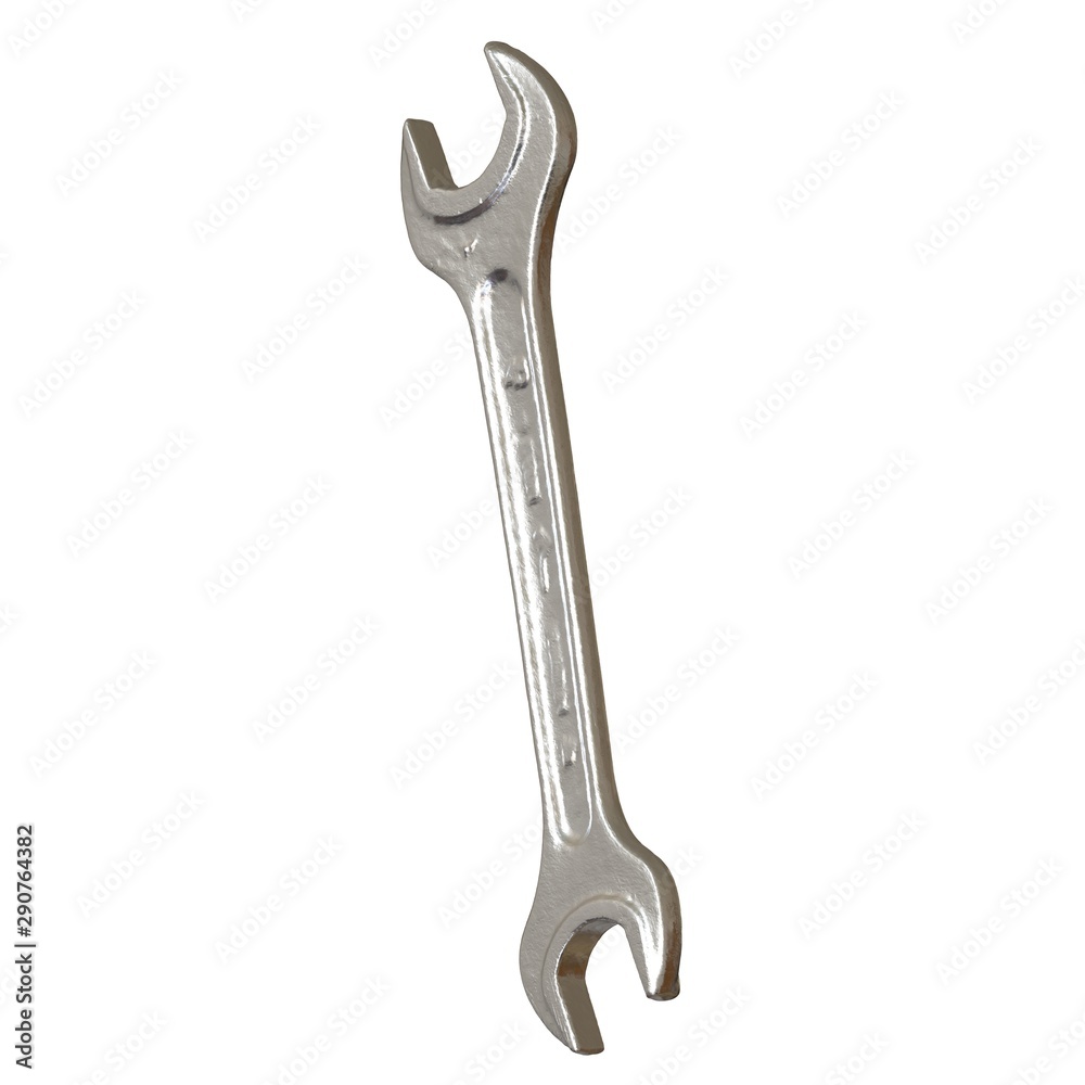 Silver two way metal wrench isolated on white background. 3D rendering of excellent quality in high resolution Silver two way metal wrench isolated on white background. 3D rendering of excellent quality in high resolution