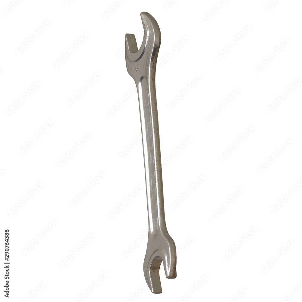 Silver two way metal wrench isolated on white background. 3D rendering of excellent quality in high resolution Silver two way metal wrench isolated on white background. 3D rendering of excellent quality in high resolution
