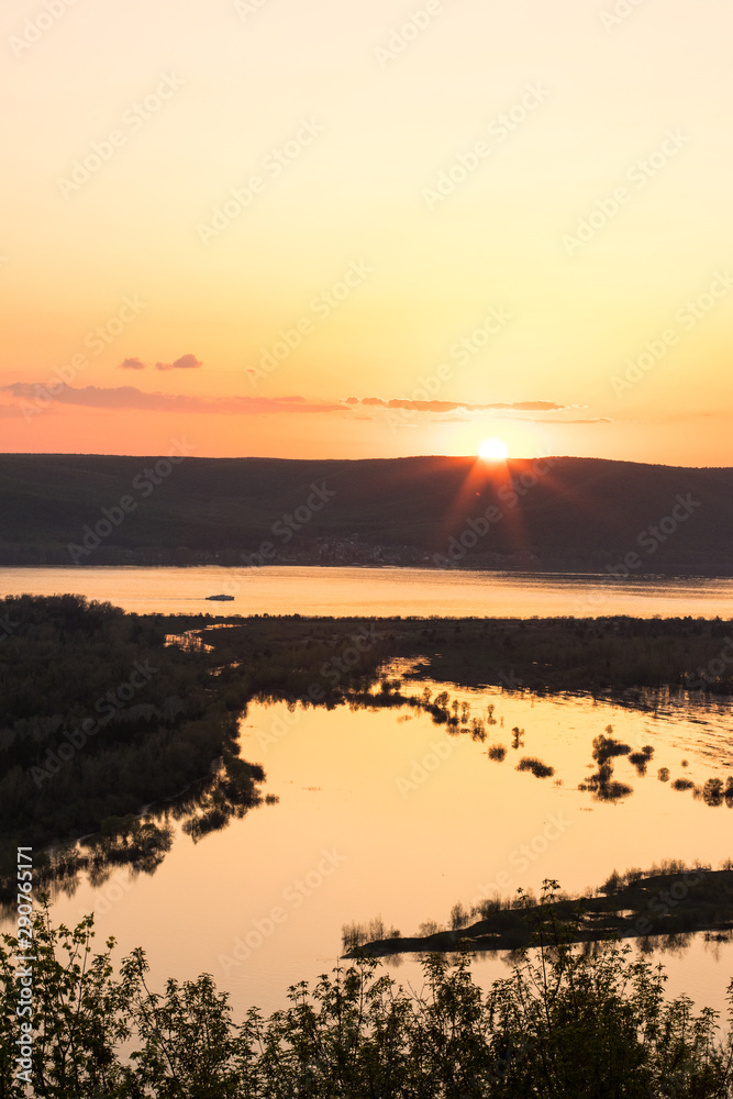 Fototapeta premium evening sunset on the river