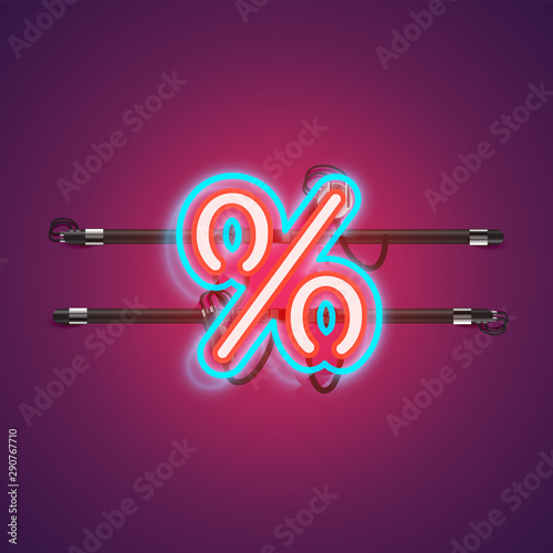 Realistic glowing double neon charcter from a fontset with console, vector illustration