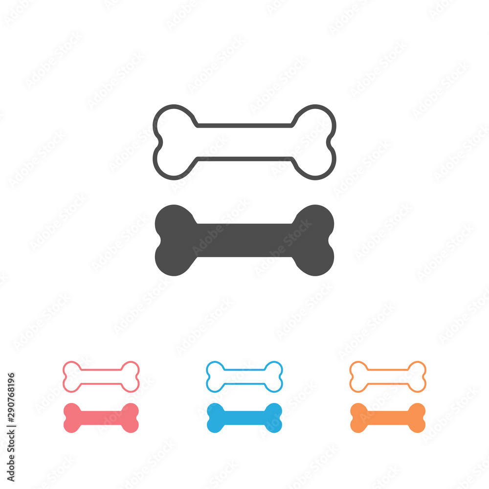 Dog bone icon set in modern flat design isolated on white background, pet food vector Dog bone icon set in modern flat design isolated on white background, pet food vector