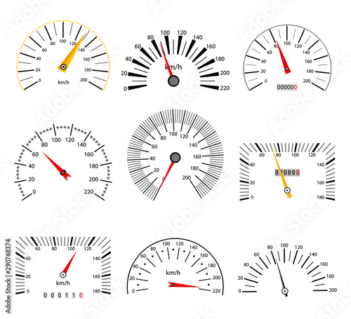 Speedometer and tachometer scales.