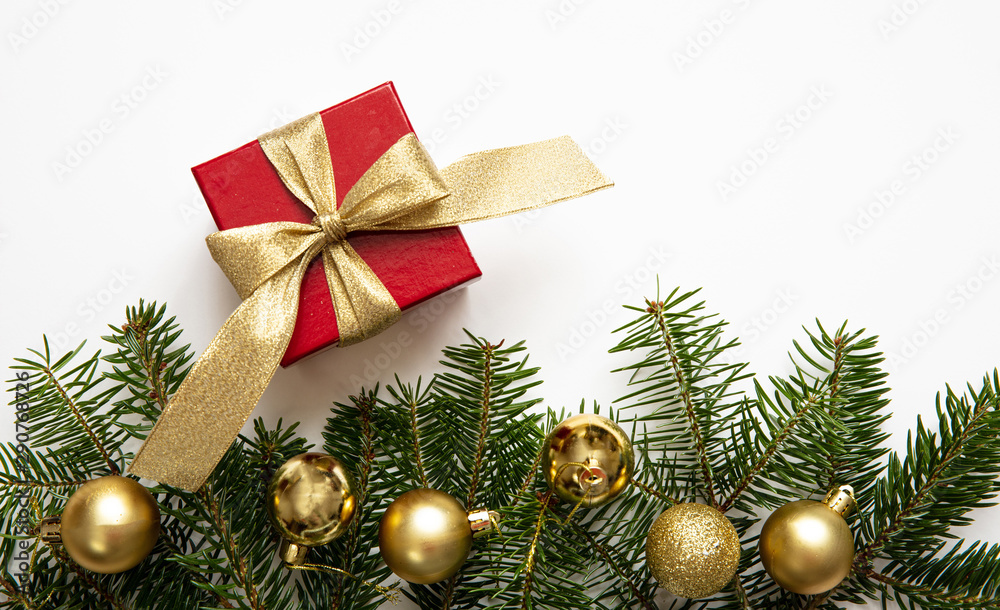 Christmas gift and decoration on white color background