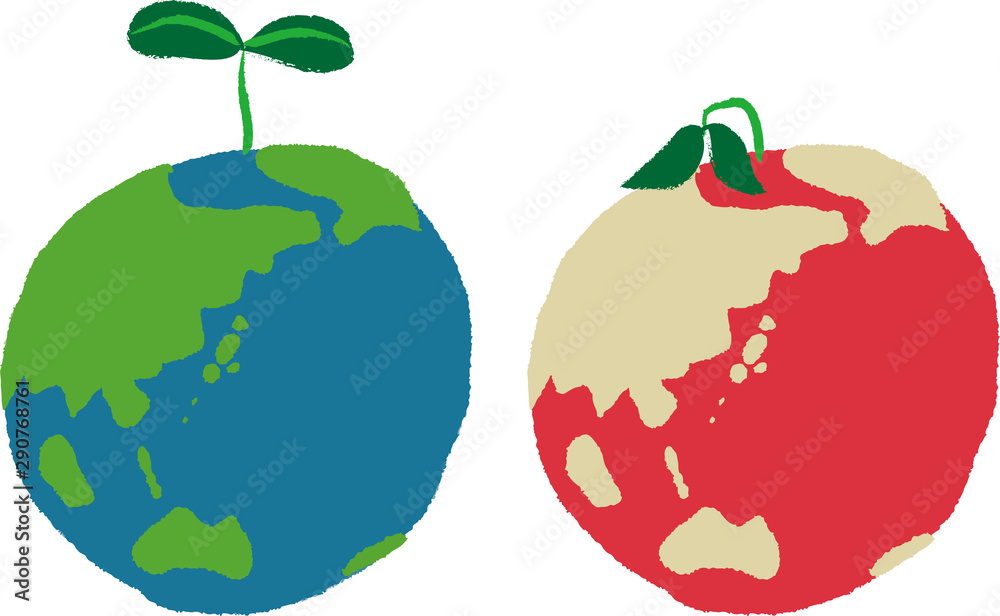 青い地球と赤い地球のイラスト 温暖化イメージ Stock Illustration Adobe Stock