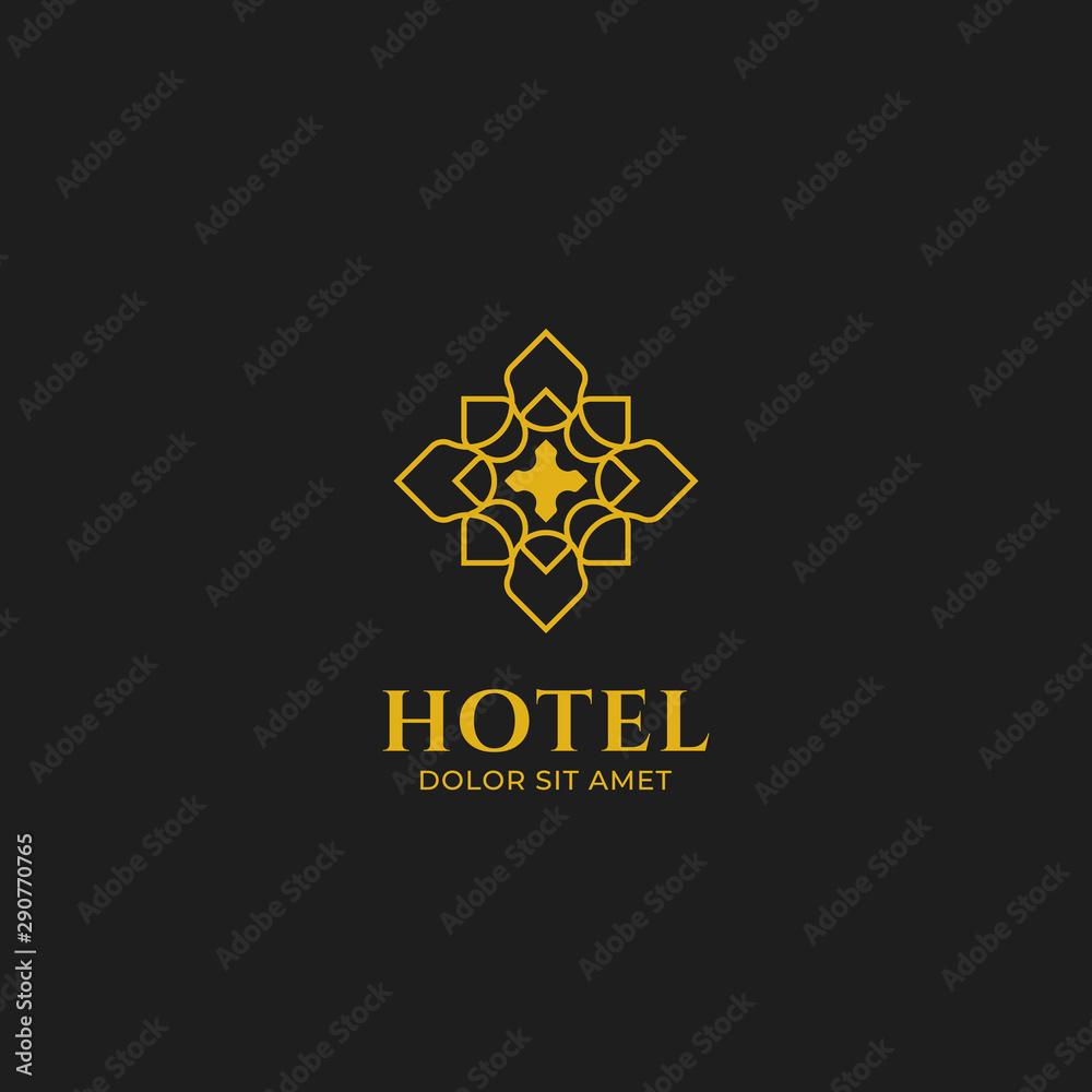 abstract flower logo with gold line outline icon for hotel, spa, or jewelry abstract flower logo with gold line outline icon for hotel, spa, or jewelry