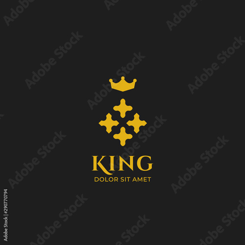 Abstract king logo with gold crown and royal pattern icon symbol premium elegant style