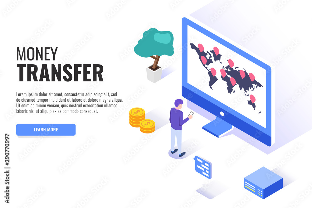 Concept online banking, mobile money transfer, financial operations. Web banner, infographics. Isometric vector illustration. Concept online banking, mobile money transfer, financial operations. Web banner, infographics. Isometric vector illustration.