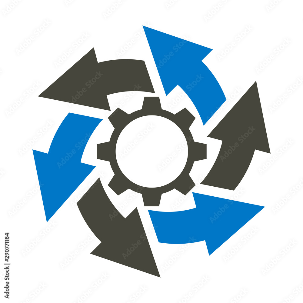 Gear and arrows icon. Workflow business concept.