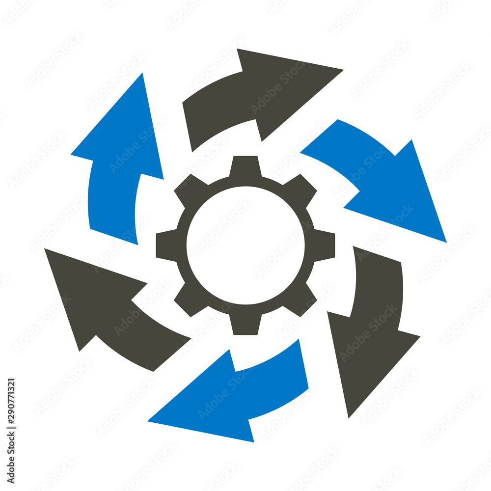 Gear and arrows icon. Workflow business concept.