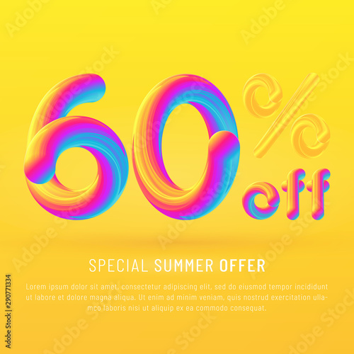 60 off 3d vector gradient banner. Sale discount, special summer offer up to 60 off. Summer wave poster. Trendy design. Square template for banner, flyer, Sale promotion, ad, blog, marketing.Eps 10