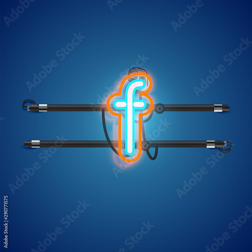 Realistic glowing double neon charcter on and off from a fontset, vector illustration